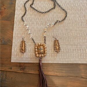 Artisan Brown and Gold Necklace with Tassel